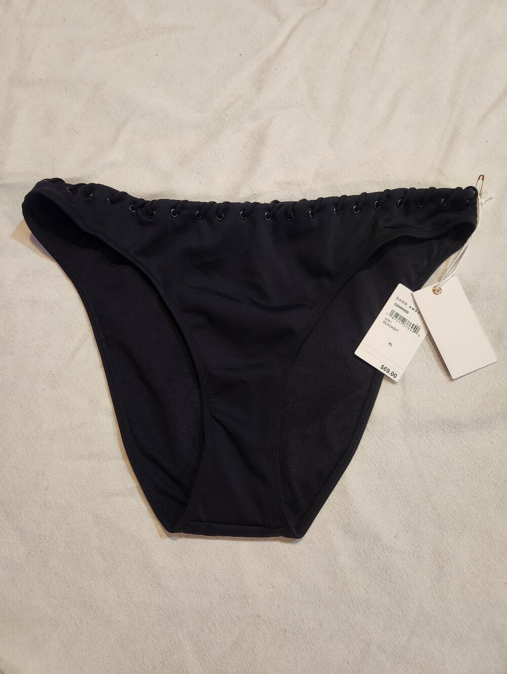 Good American Black Whipstitch Lace Up Bikini Bottom NWT
